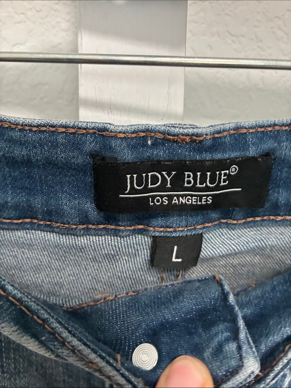 Judy Blue Distressed Blue Button-Fly Denim Shorts - Picture 2 of 9